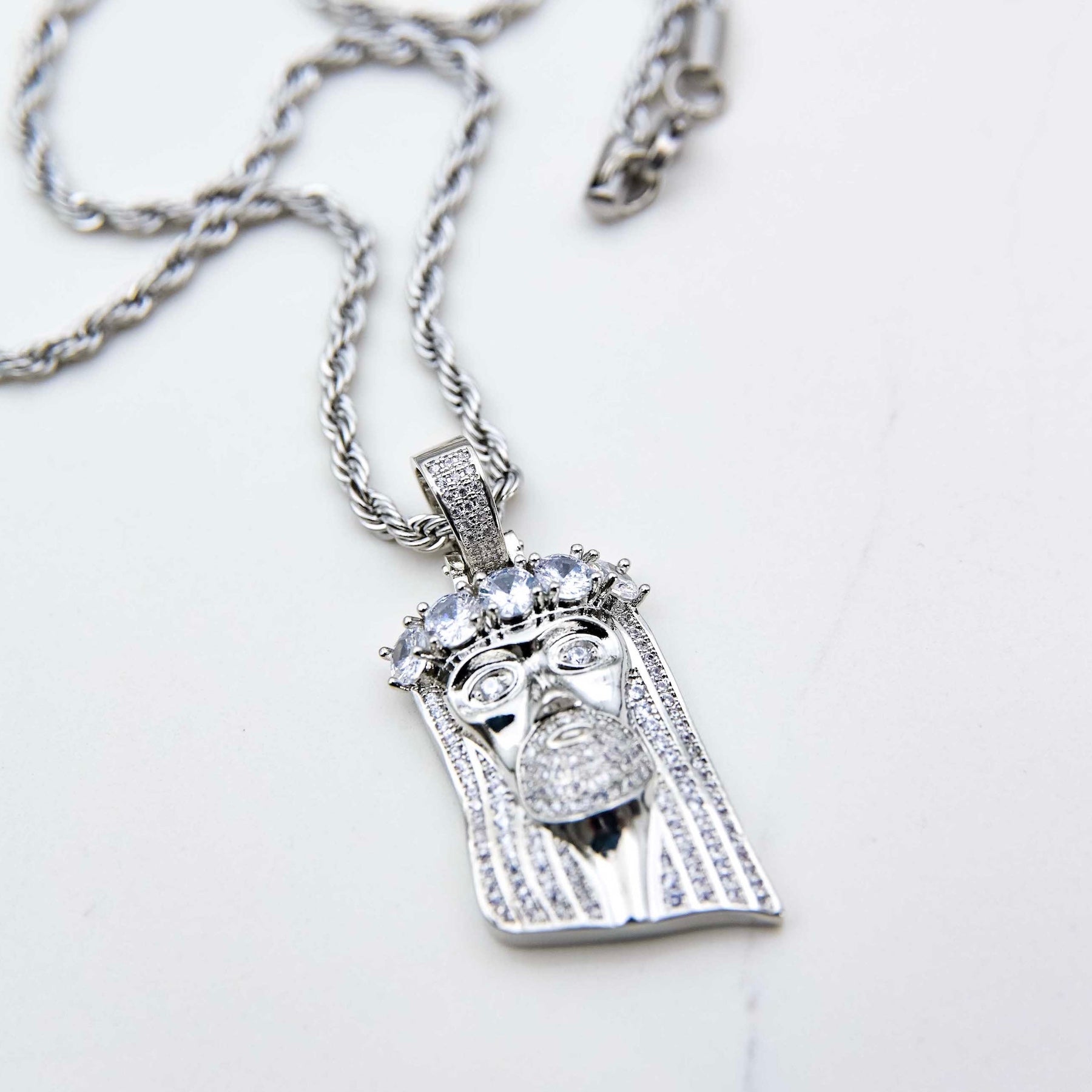 Sterling silver Jesus pendant on necklace hot