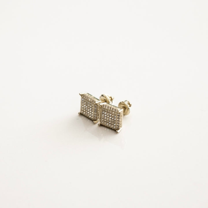 925 Iced Square Stud Earrings - Gold (Pair)