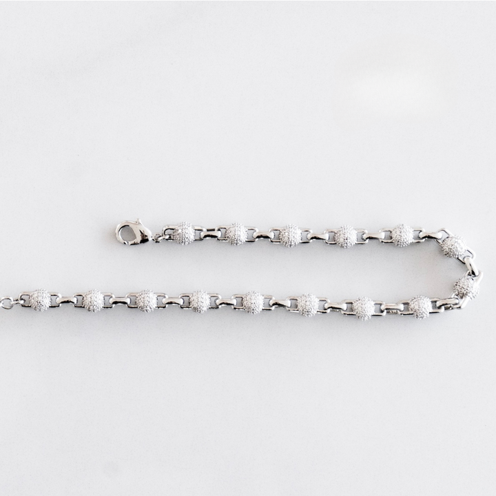 Iced Ball Link Bracelet - Silver (6mm)