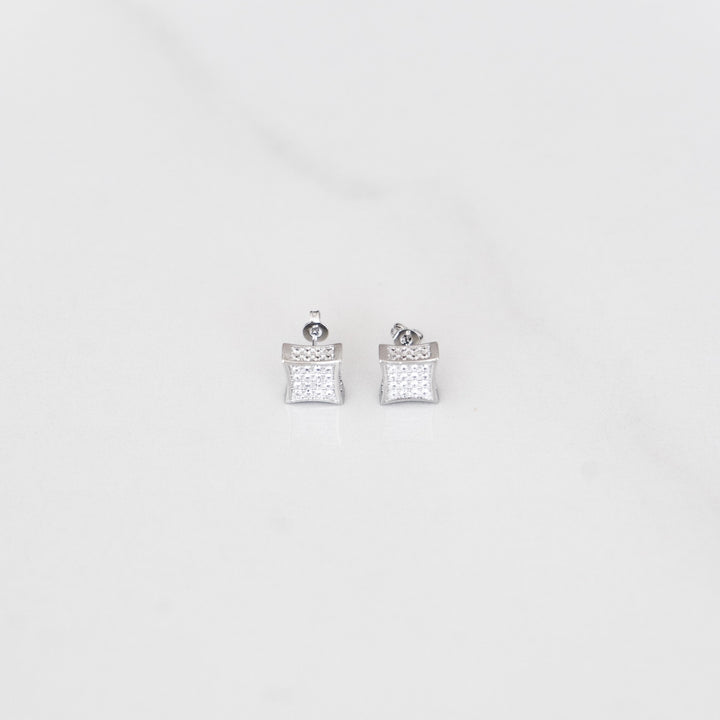 Iced Square Earrings - Silver (Pair)