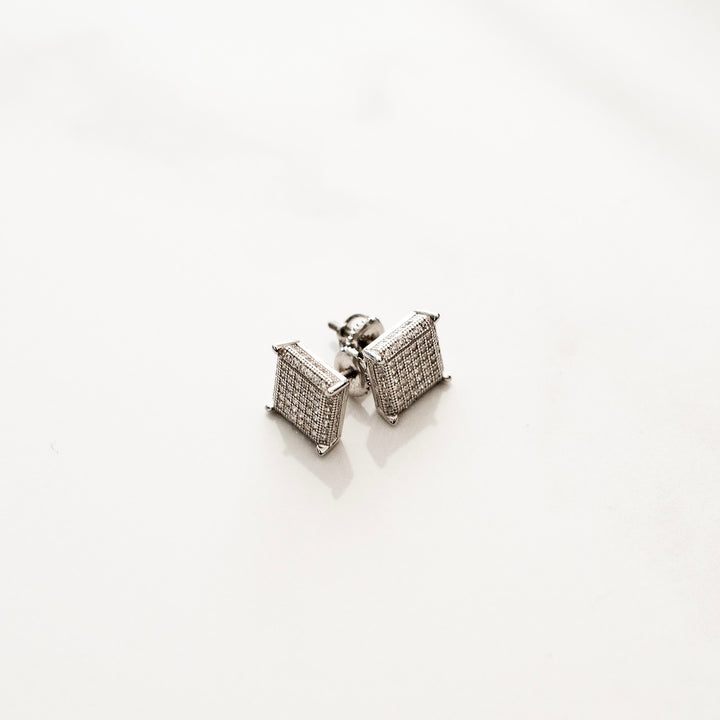 925 Iced Square Stud Earrings - Silver (Pair)