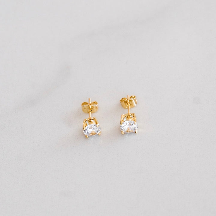 Solitaire Round Stud Earrings - Gold (Pair)