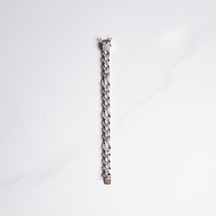 925 Silver Iced Figaro Link Bracelet