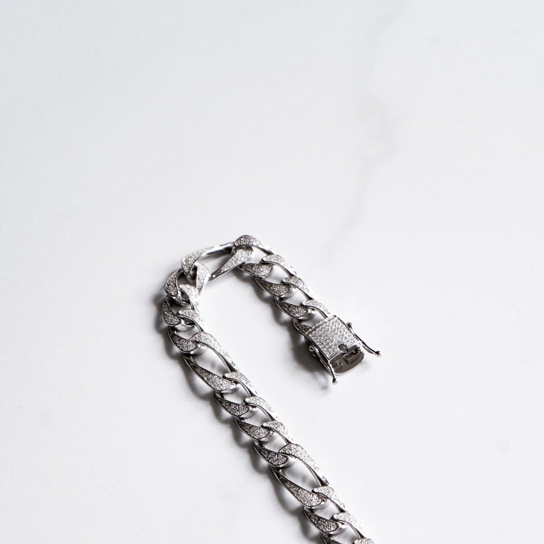 925 Silver Iced Figaro Link Bracelet