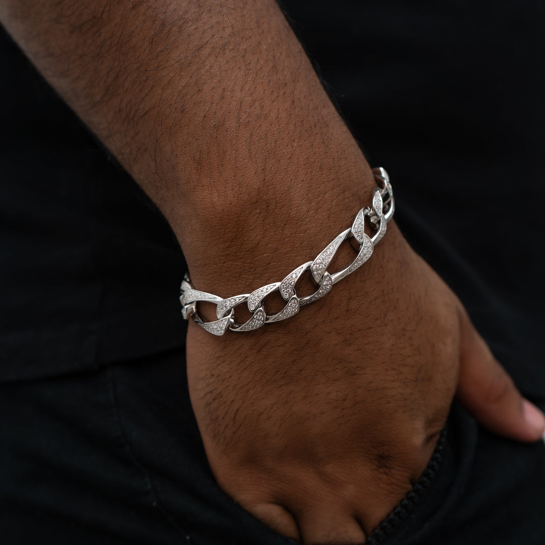 925 Silver Iced Figaro Link Bracelet