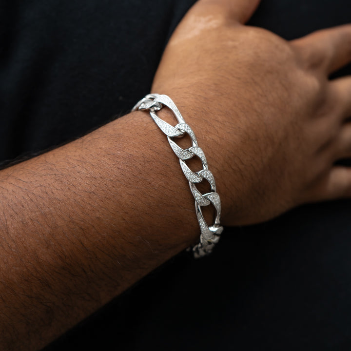 925 Silver Iced Figaro Link Bracelet