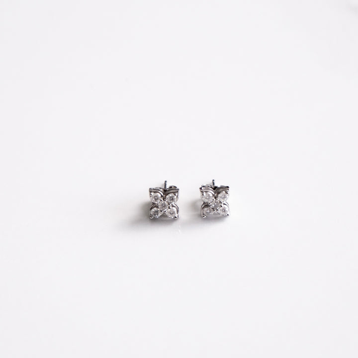 925 Silver Iced Clover Earrings - Silver