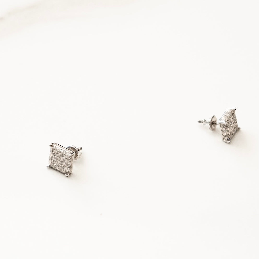 925 Iced Square Stud Earrings - Silver (Pair)