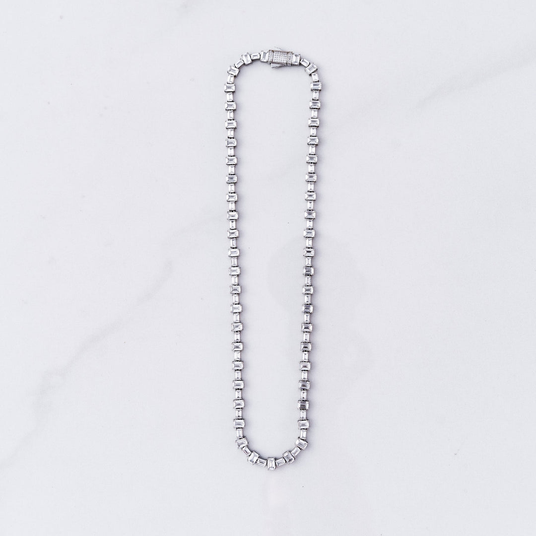 Baguette Tennis Link Chain - Silver (6.5mm)