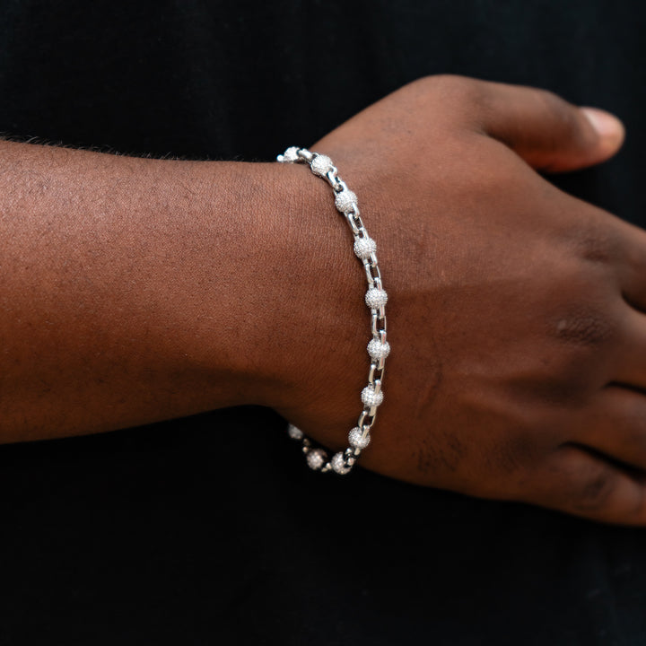 Iced Ball Link Bracelet - Silver (6mm)