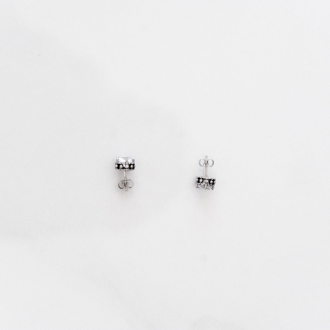 Metallic Stud Earrings - Silver (Pair)