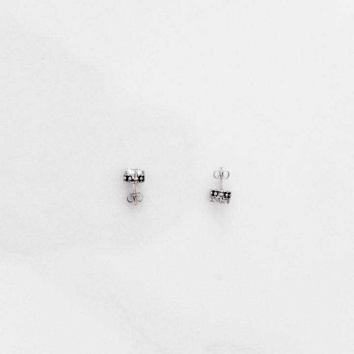 Metallic Stud Earrings - Silver (Pair)