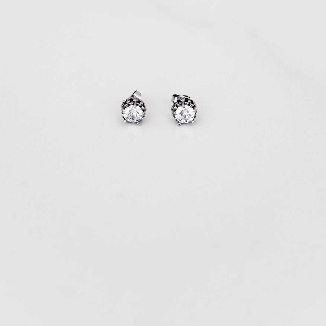 Metallic Stud Earrings - Silver (Pair)