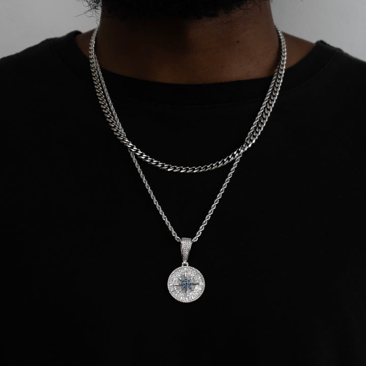 Miami Cuban Link Chain & Compass Pendant Bundle