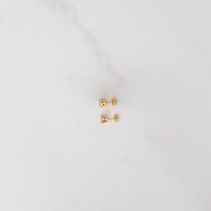 Solitaire Round Stud Earrings - Gold (Pair)