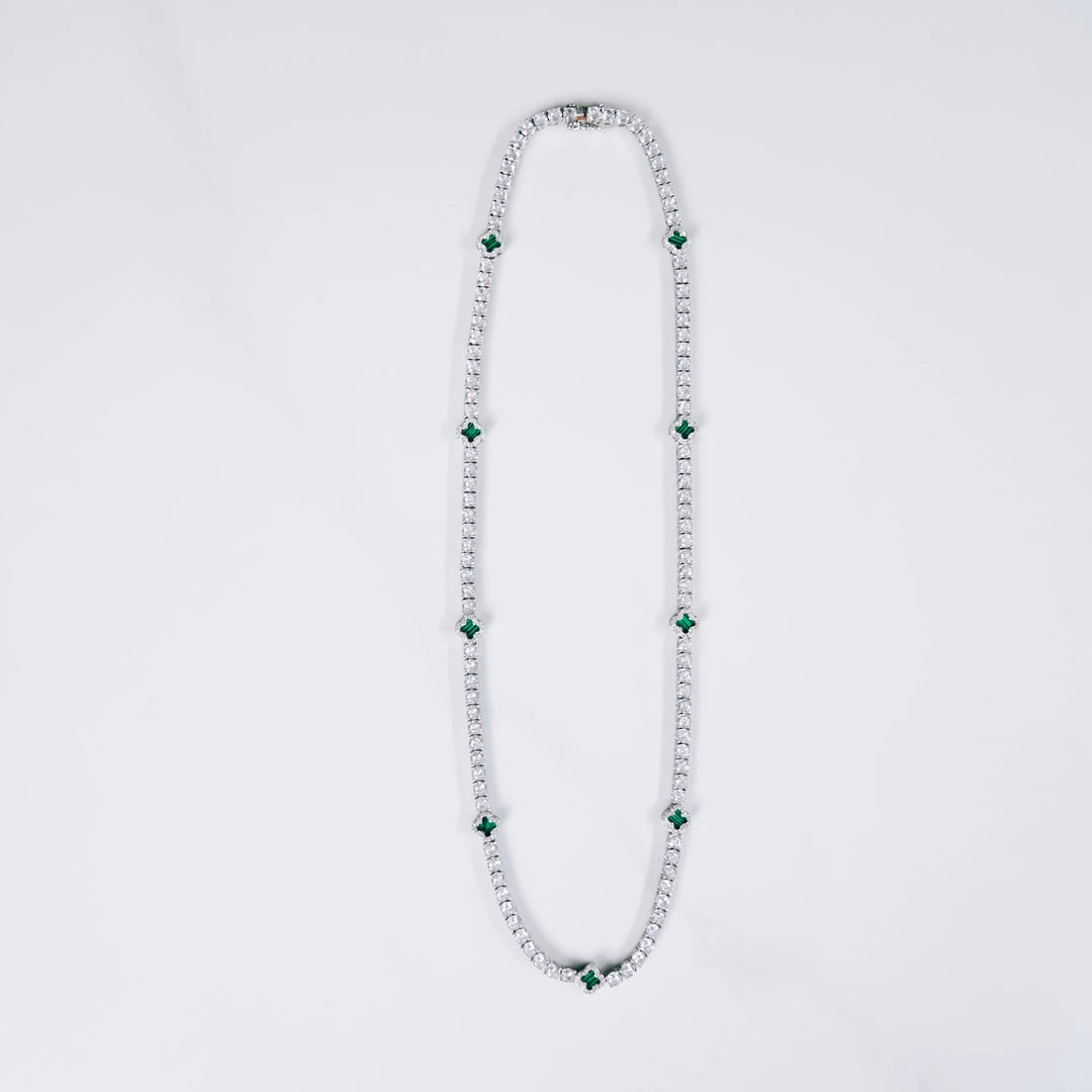 Tennis Chain w/Green Clover - Silver (4mm)