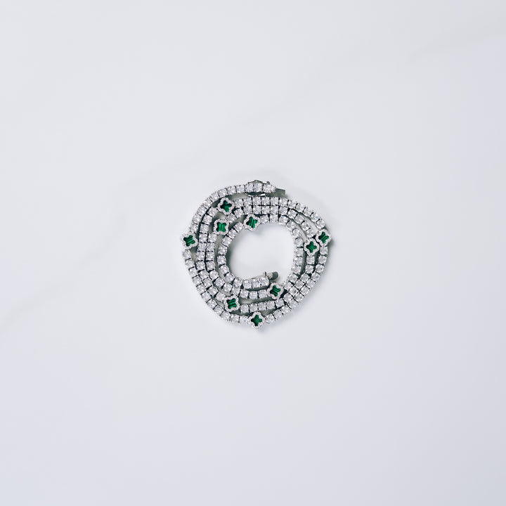 Tennis Chain w/Green Clover - Silver (4mm)