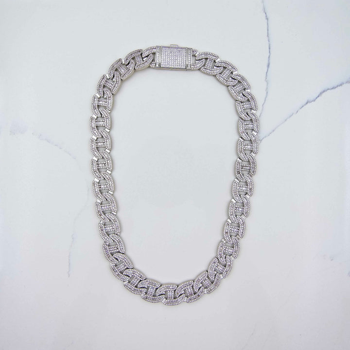 Baguette Chain Link - White Gold (15mm) on White Marble