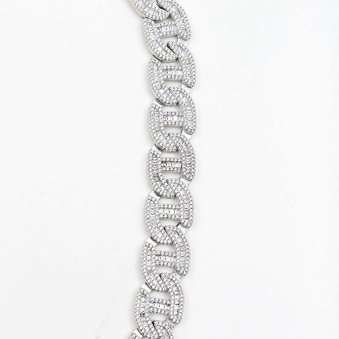 Baguette Chain Link - White Gold (12mm) on White Marble