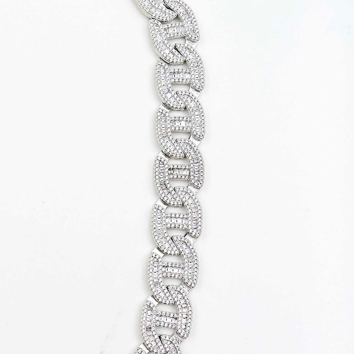 Baguette Chain Link - White Gold (12mm) on White Marble