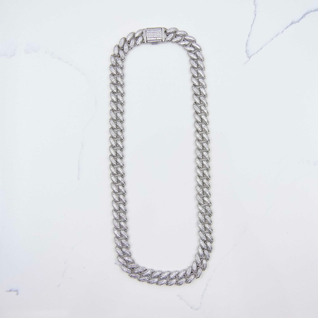 Baguette Cuban Link - White Gold (13mm) on White Marble