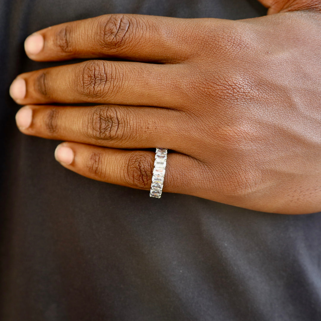 Model Wears The Baguette Ring - White Gold