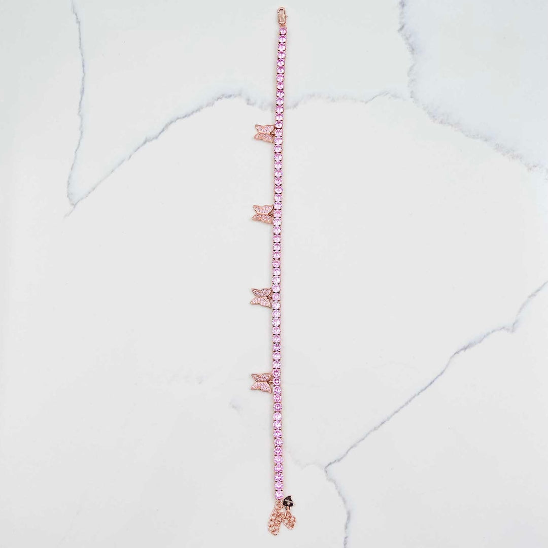 Butterfly Tennis Anklet - Rose Gold on White Marble