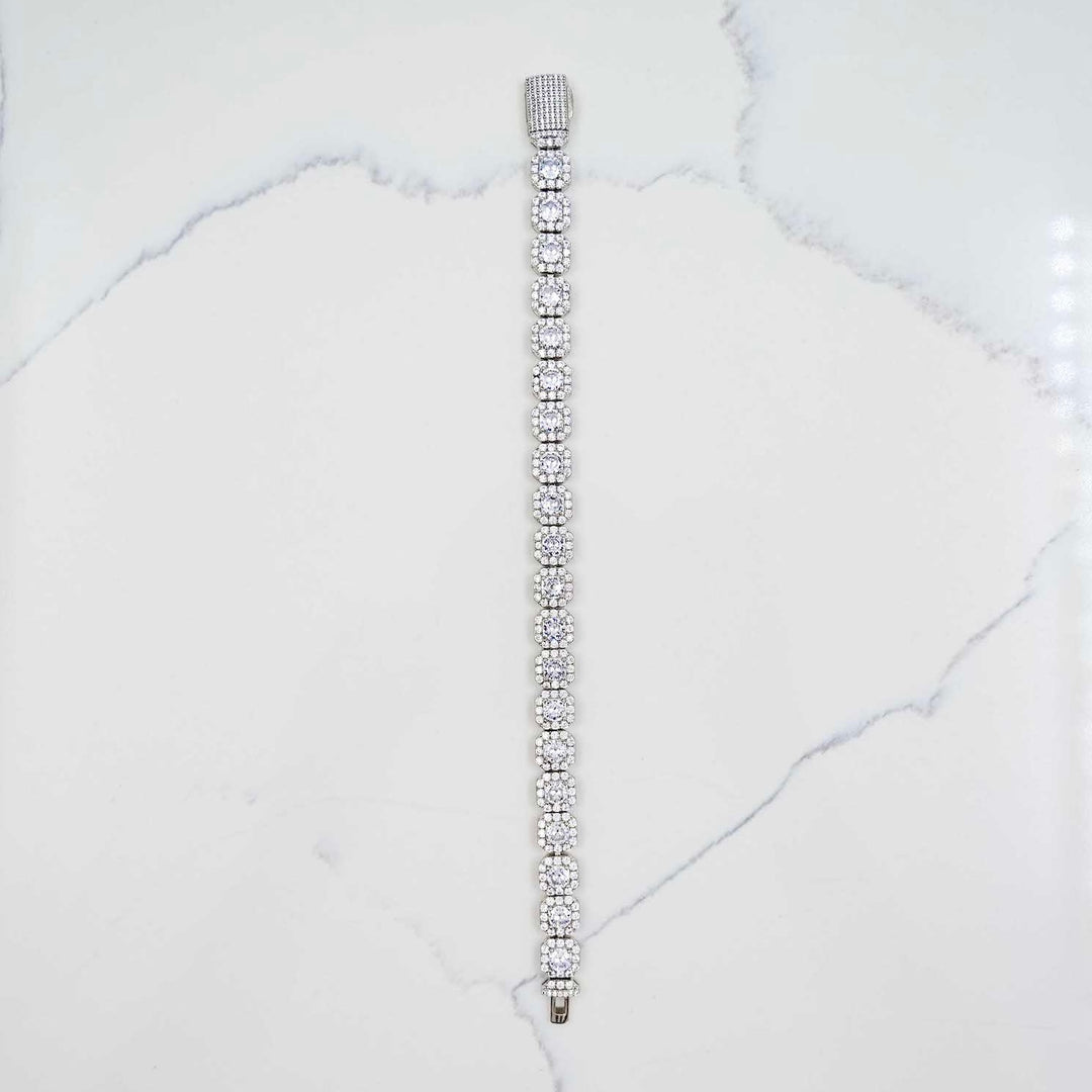 Clustered Tennis Bracelet - White Gold on White Marble