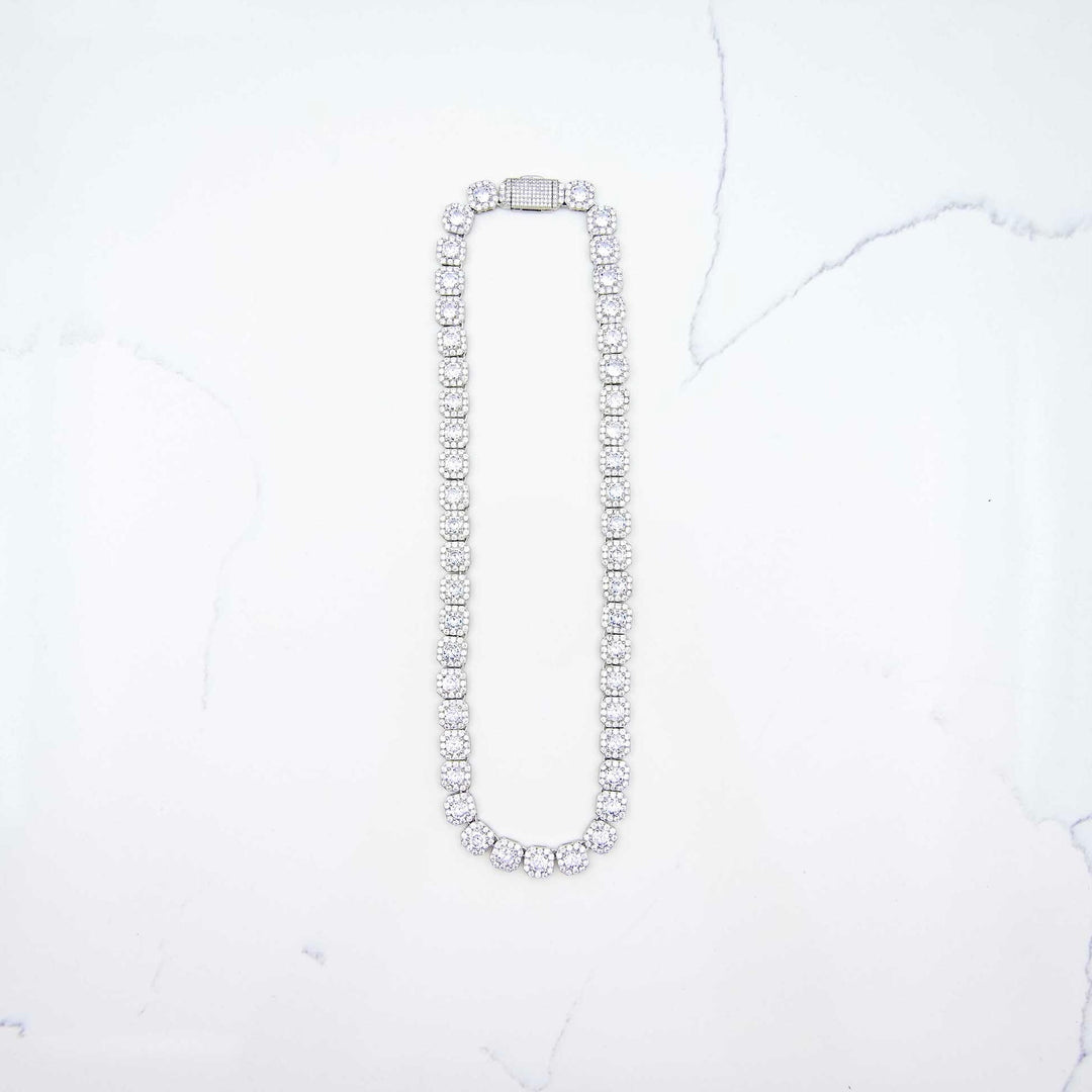 Clustered Tennis Chain - White Gold (9mm) on White Marble