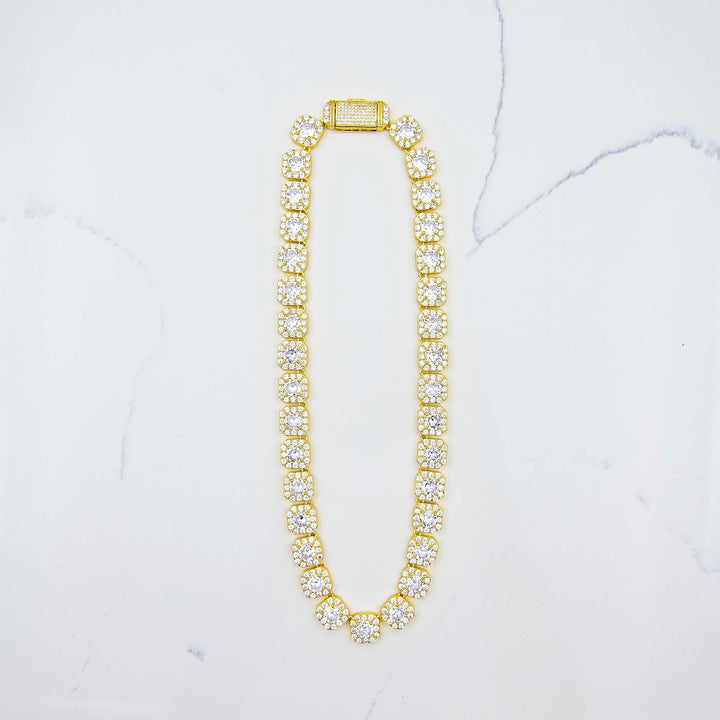 Clustered Tennis Chain (12mm) - Yellow Gold on White Marble