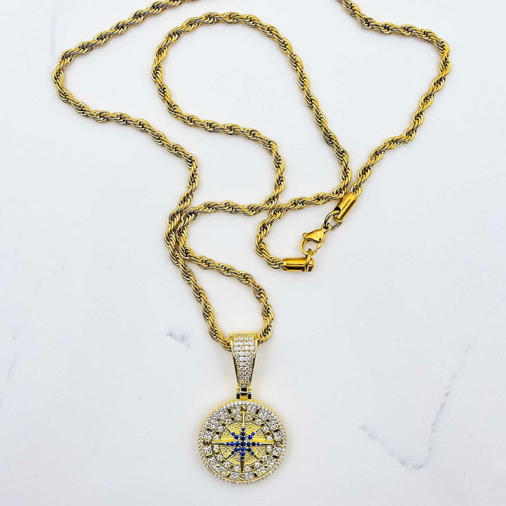 Compass Pendant - Yellow Gold on White Marble