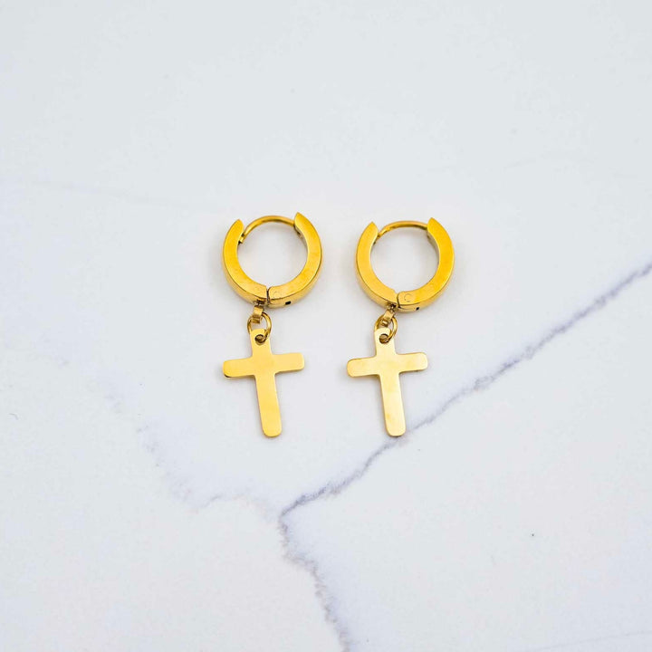 Cross Earrings - Gold on White Marble