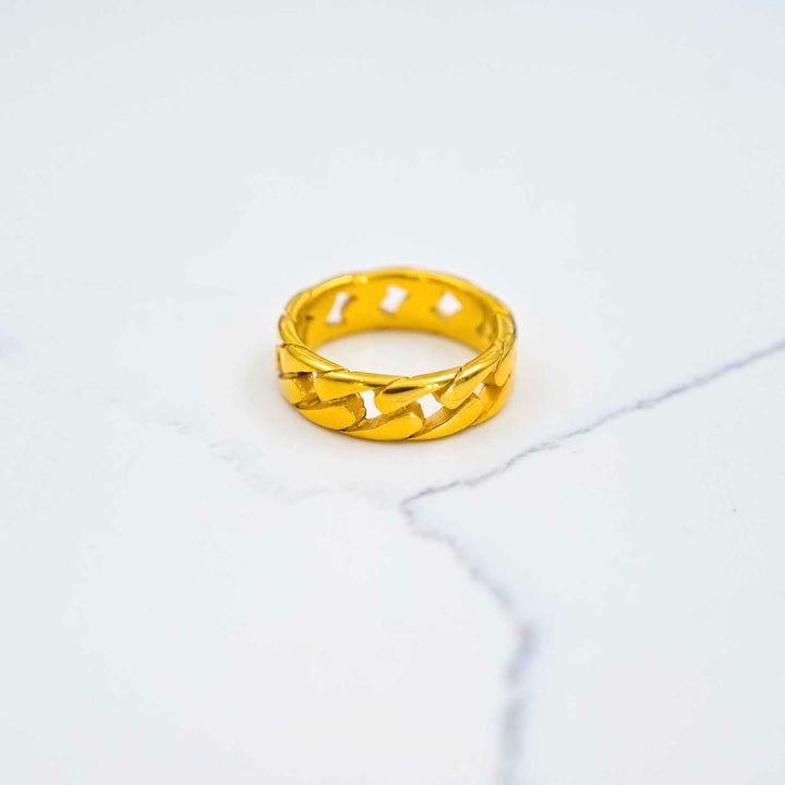 Curb Ring - Gold on White Marble