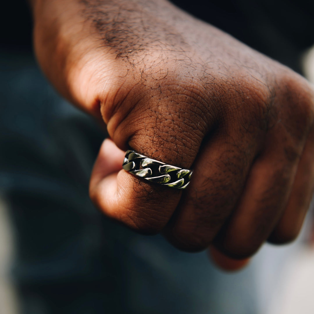 Model Wears Curb Ring- Silver