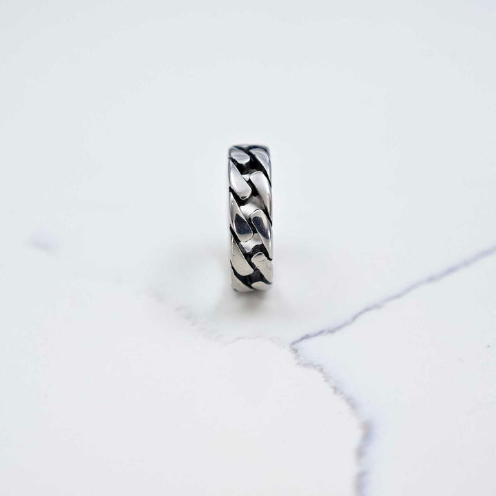 Curb Ring- Silver on White Marble