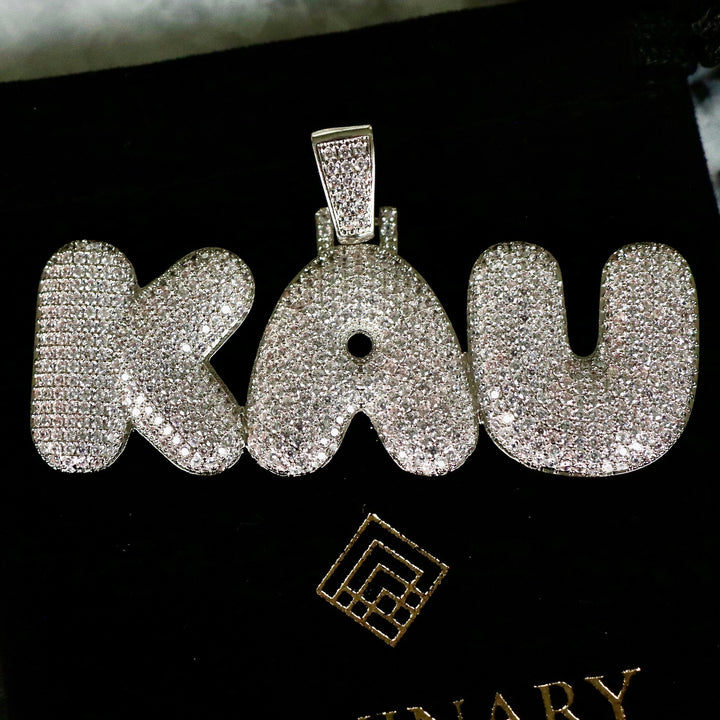 Custom Bubble Pendant - White Gold (3 Letters)