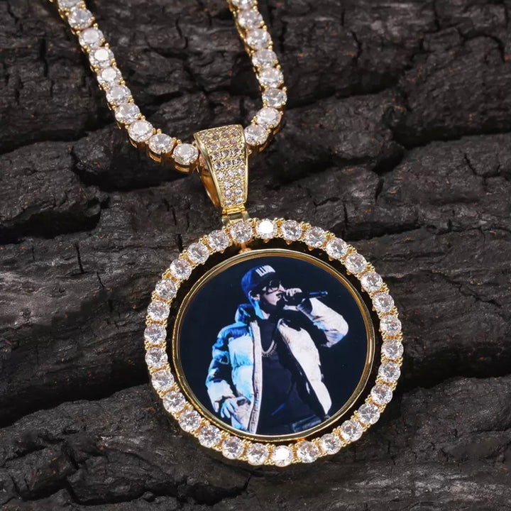 Custom Photo Pendant Rotatable - Gold