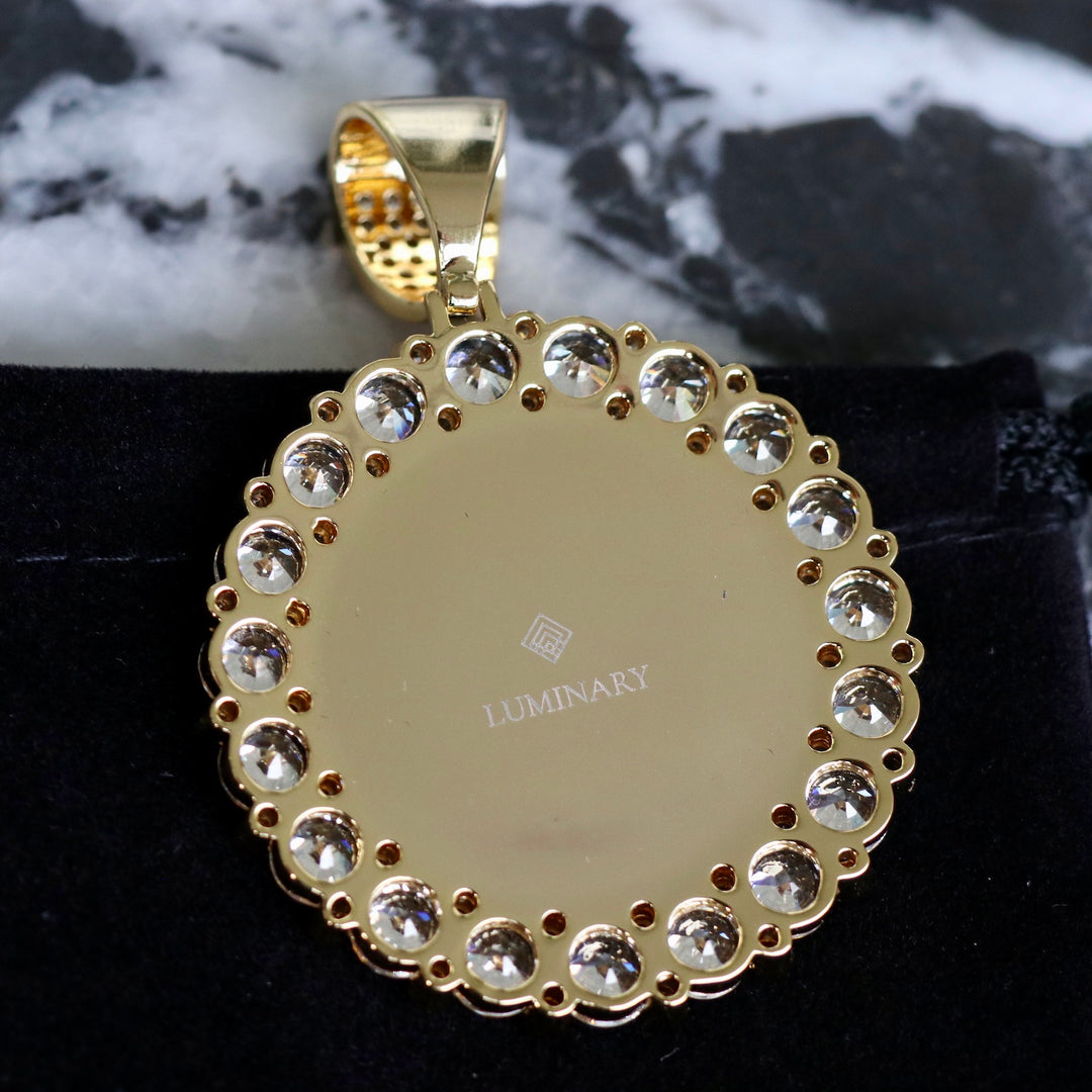 Custom Photo Pendant Round Large CZ - Gold Back