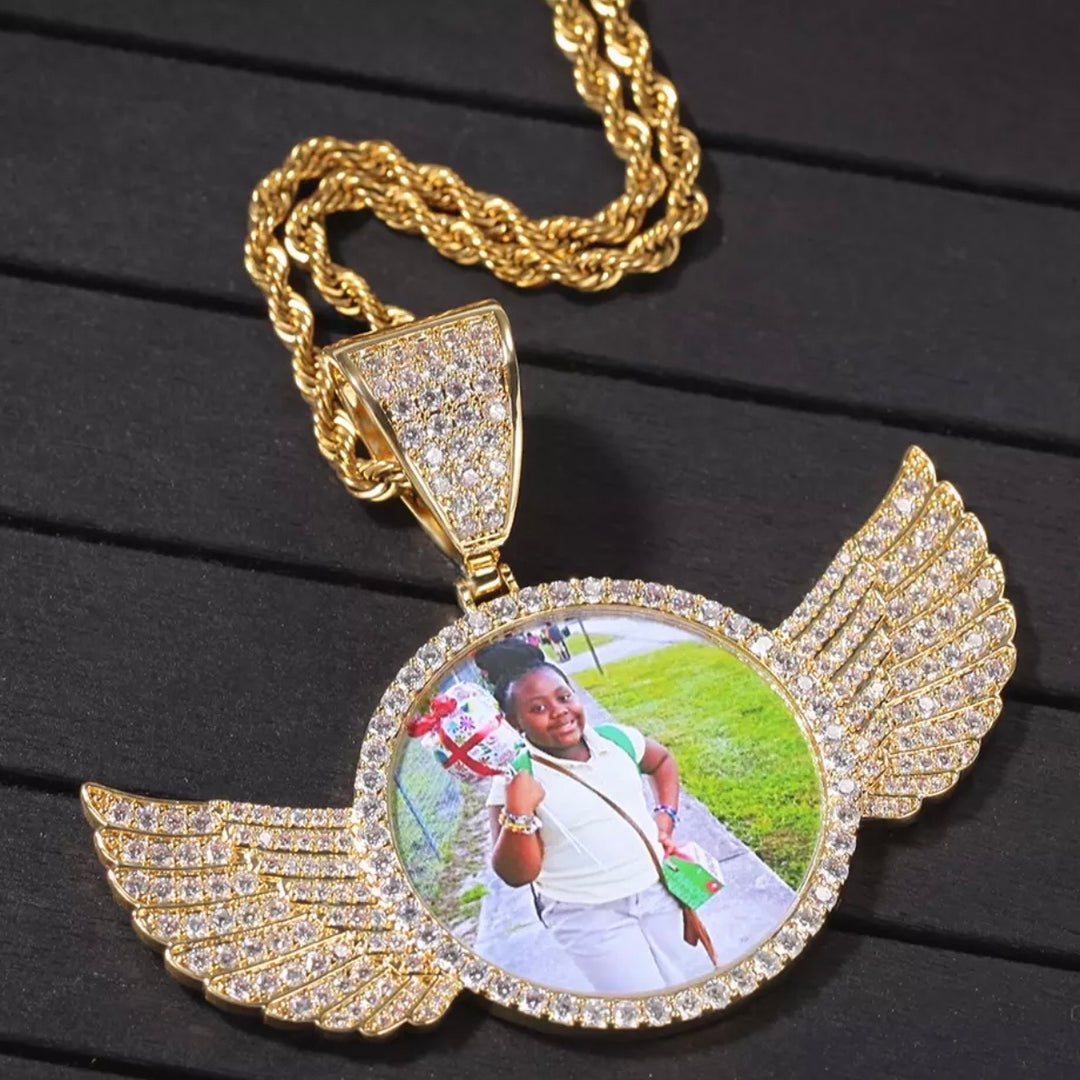 Custom Photo Pendant Wing - Gold