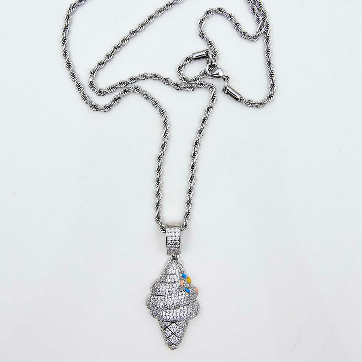 Ice Cream Pendant - White Gold on White Marble