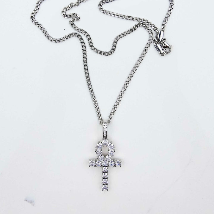 Iced Ankh - White Gold on White Marble