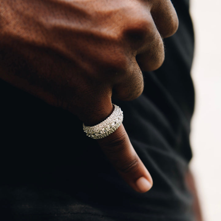 Model Wears The Iced Band Ring - White Gold