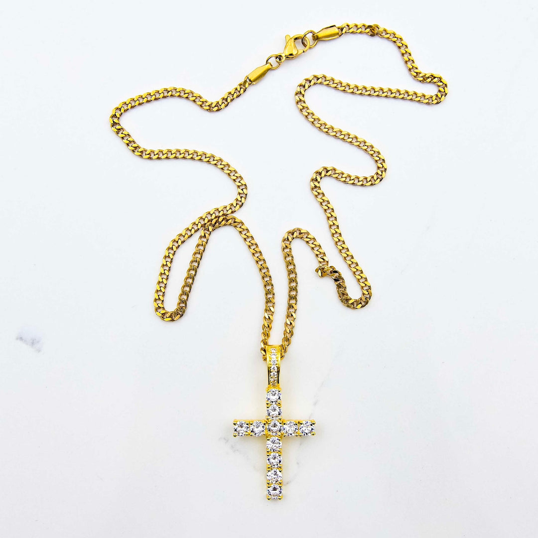 Iced Cross - Yellow Gold on White Marble