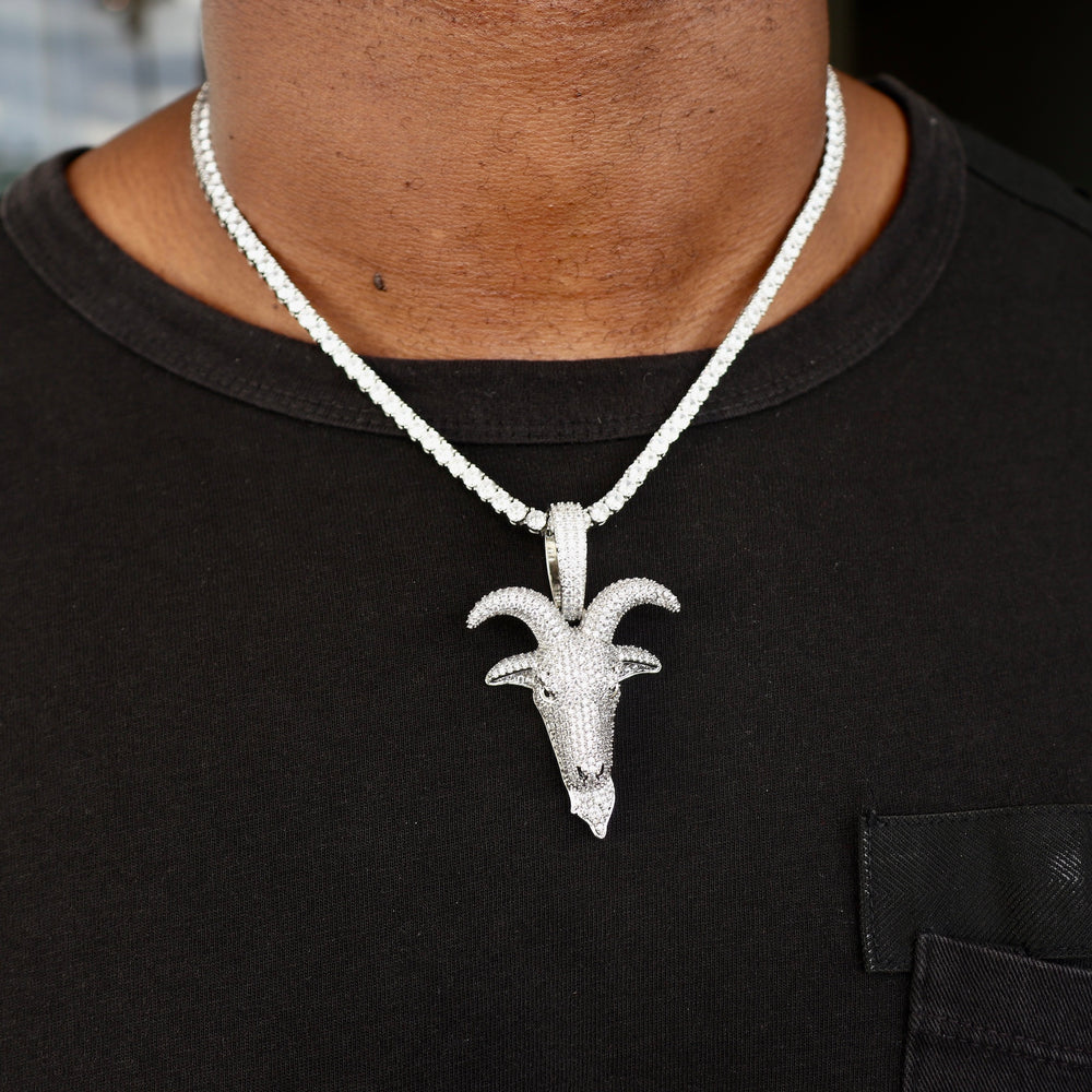 Model Wears The Iced Goat Pendant