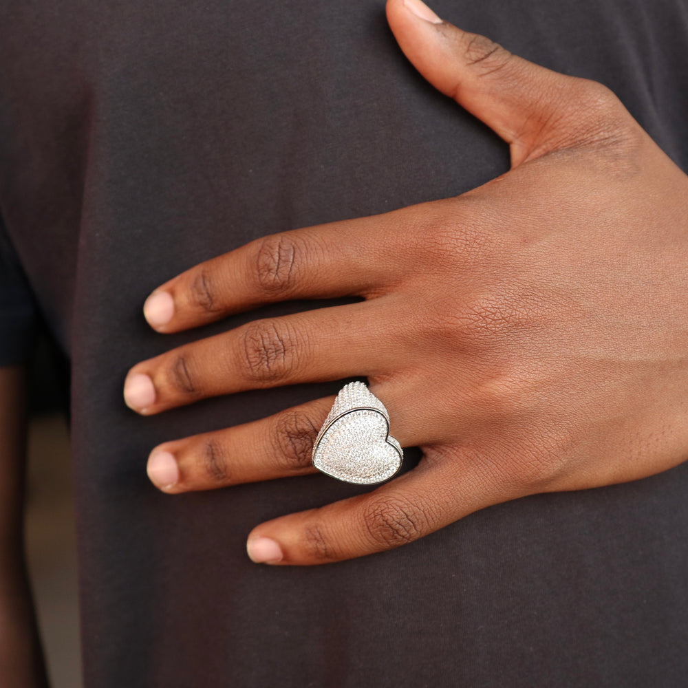 Model Wears The Iced Heart Ring - White Gold