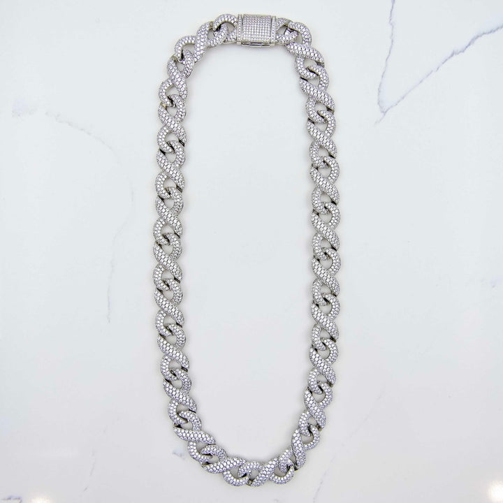 Iced Infinity Chain Link - White Gold (15mm) on White Marble