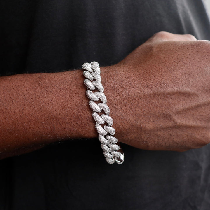 Model Wears The Iced Miami Cuban Bracelet - White Gold (14mm)