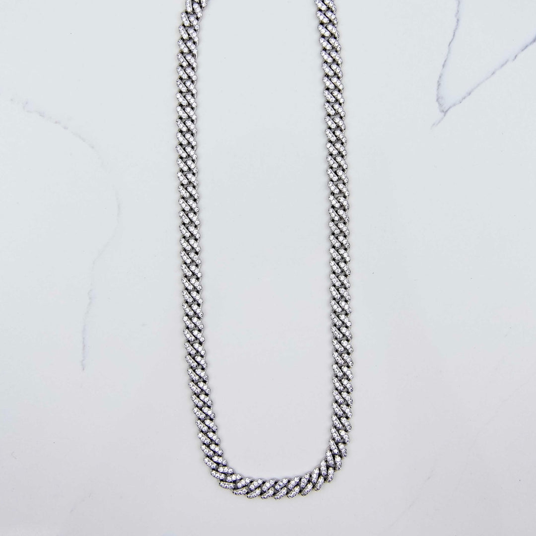 Iced Miami Cuban Link - White Gold (8mm) on White Marble