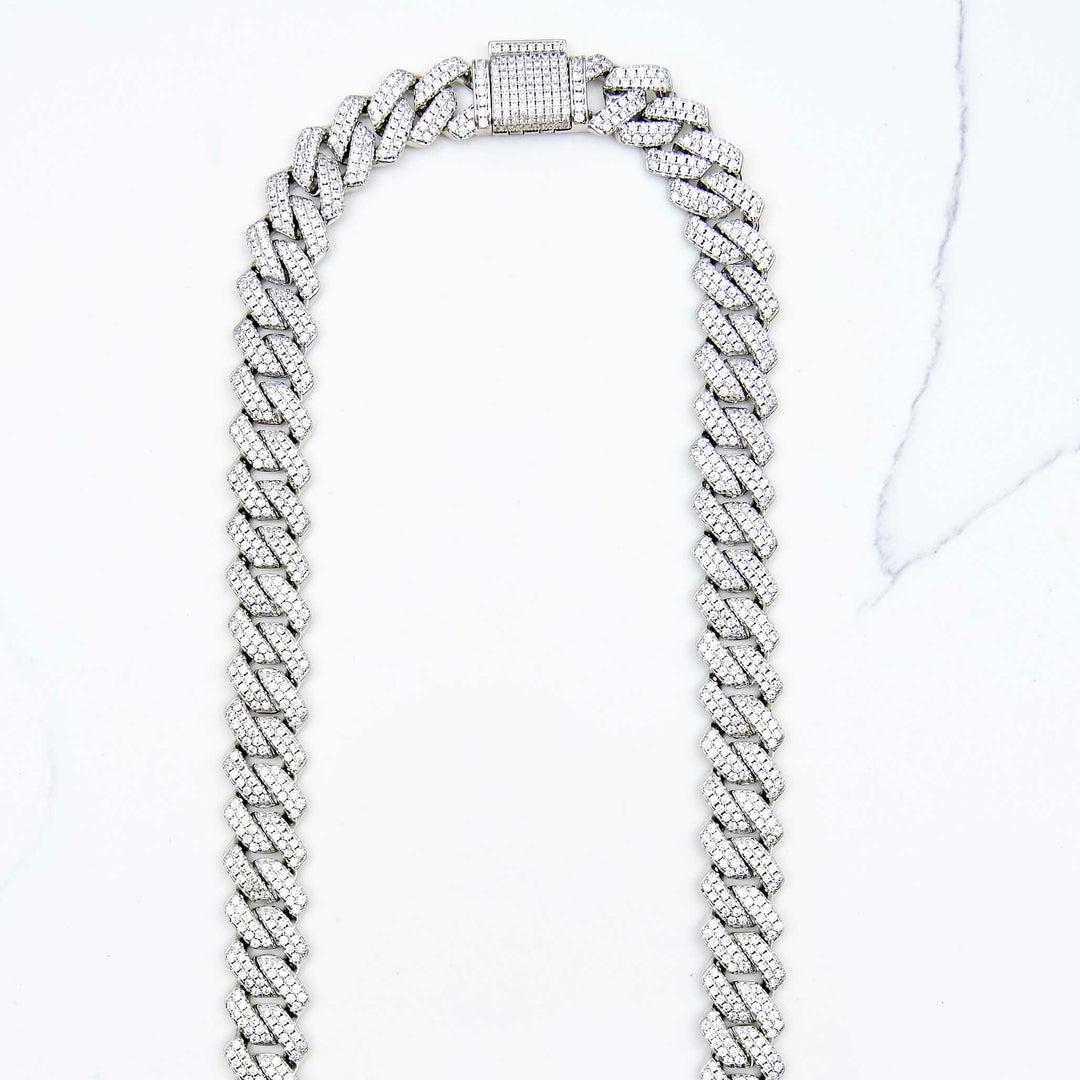 Iced Prong Link - White Gold (14mm) on White Marble