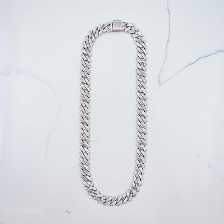 Iced Prong Link - White Gold (14mm) on White Marble